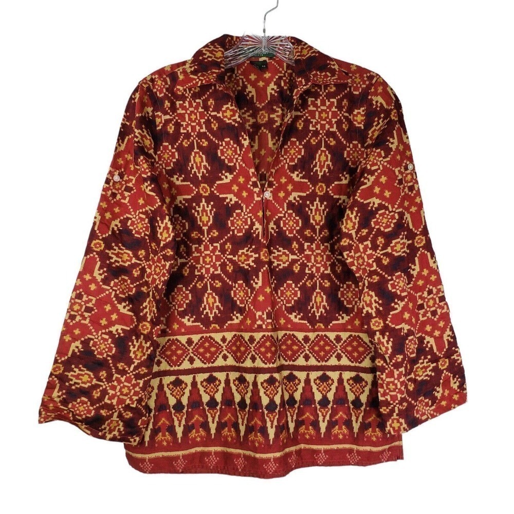 Ralph Lauren Women's Small Top Tunic Cotton Southwest Red Blouse - Picture 2 of 8